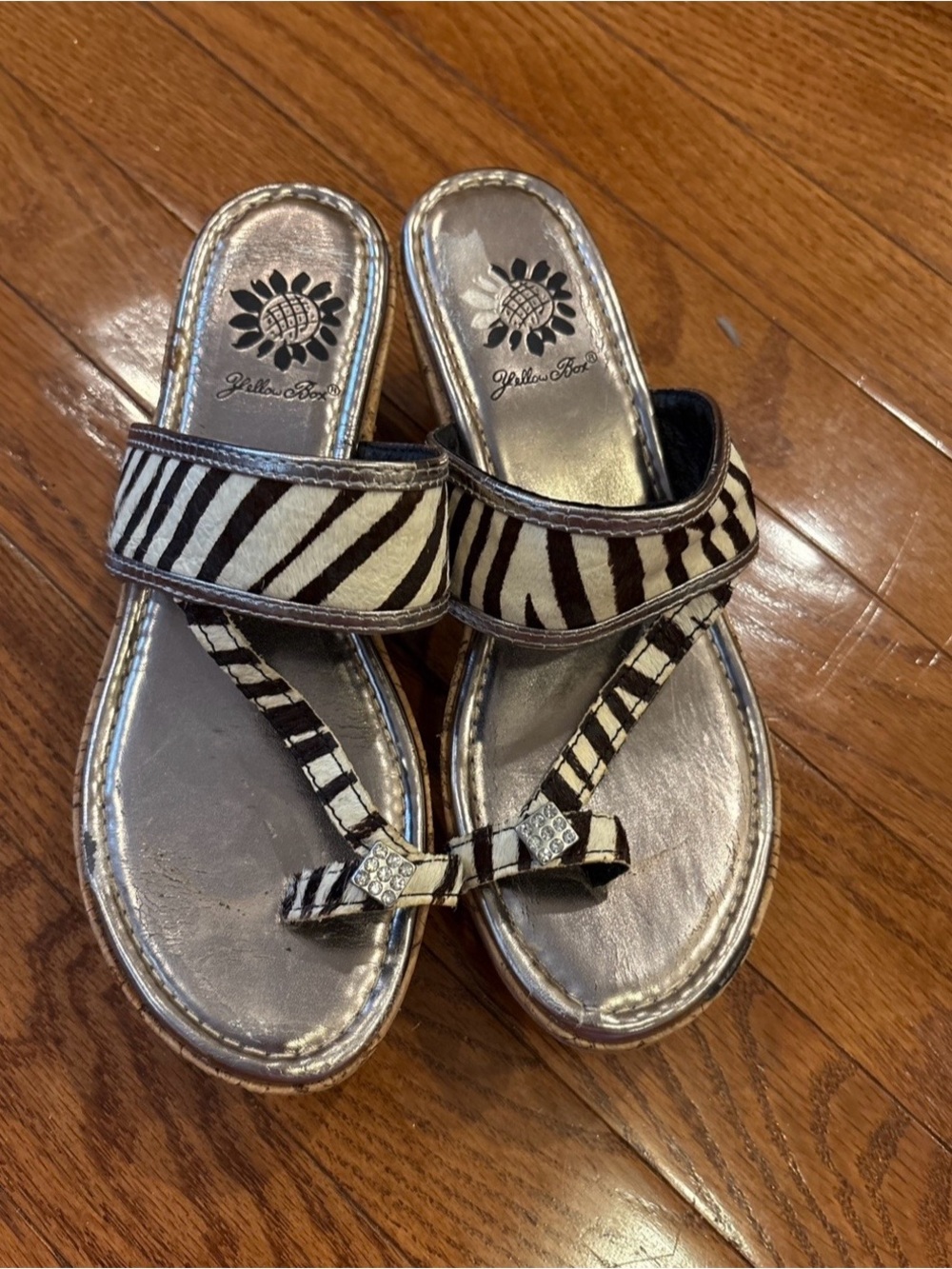 Yellow Box Zebra-Print Thong Sandal with Rhinestone Bow - Black and White